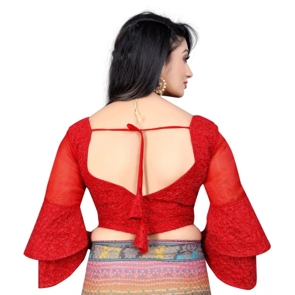 Generic Women's Organza Embroidery Readymade Blouse (Red, Size: Free Size) Secondary image