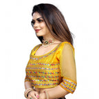 Generic Women's Phantom Silk Embroidery Readymade Blouse (Yellow, Size: Free Size)