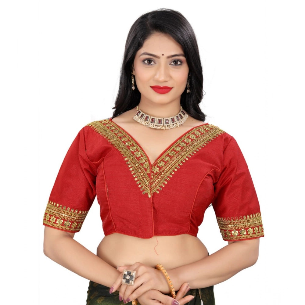 Generic Women's Banglory Embroidery Readymade Blouse (Red, Size: Free Size) Main image