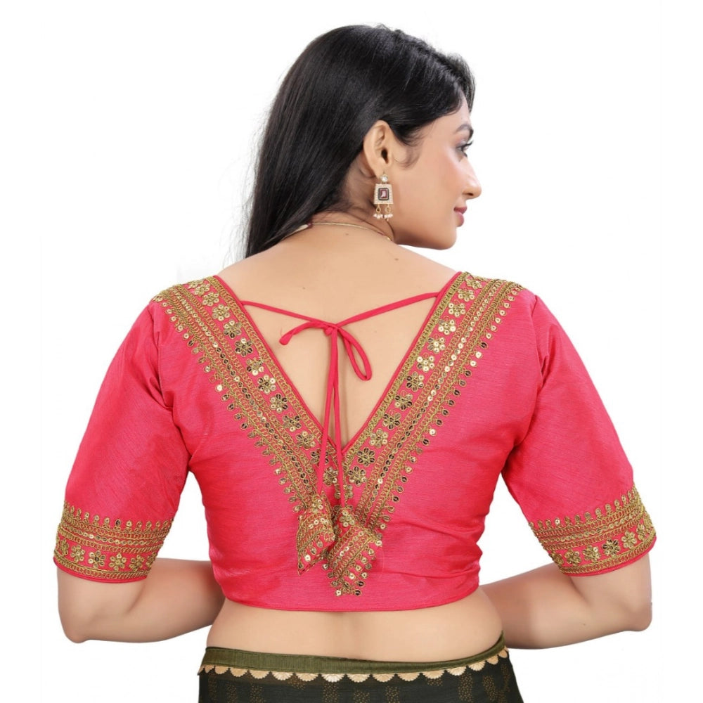 Generic Women's Banglory Embroidery Readymade Blouse (Pink, Size: Free Size) Secondary image