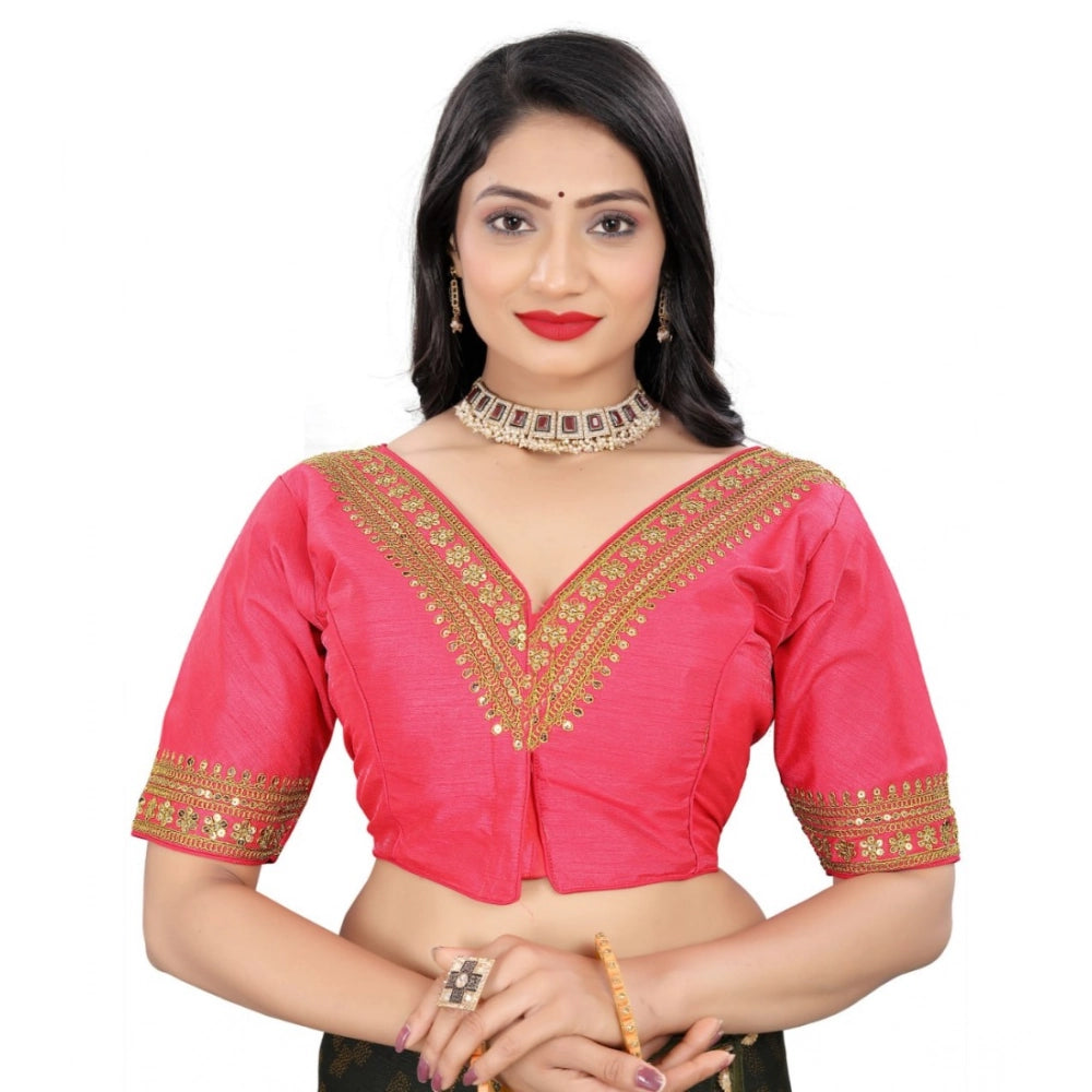 Generic Women's Banglory Embroidery Readymade Blouse (Pink, Size: Free Size) Main image