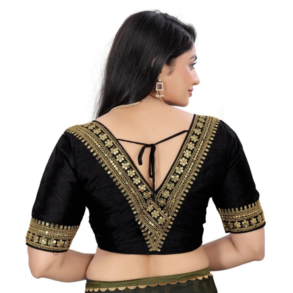 Generic Women's Banglory Embroidery Readymade Blouse (Black, Size: Free Size) Secondary image
