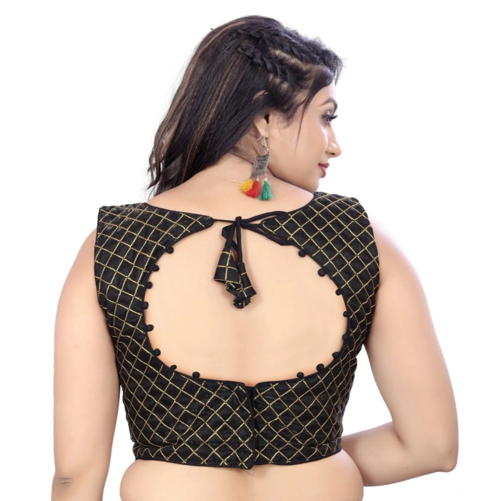 Generic Women's Satin Embroidery Readymade Blouse (Black, Size: Free Size) Secondary image
