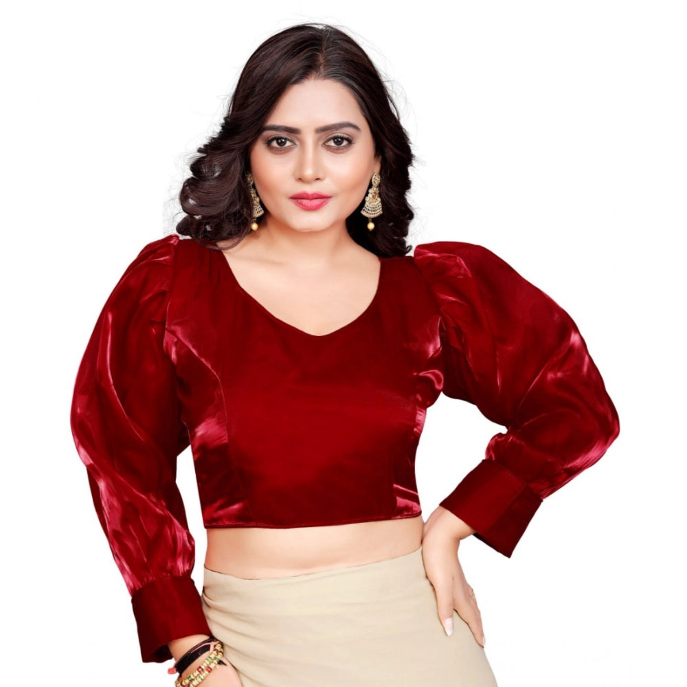 Generic Women's Organza Plain Readymade Blouse (Maroon, Size: Free Size) Main image
