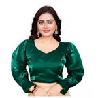 Generic Women's Organza Plain Readymade Blouse (Green, Size: Free Size)