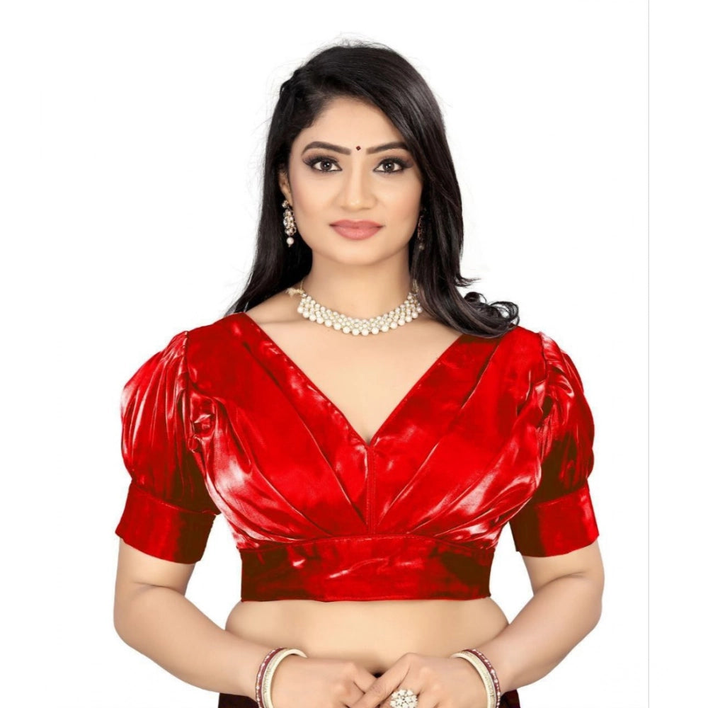 Generic Women's Organza Plain Readymade Blouse (Red, Size: Free Size) Main image