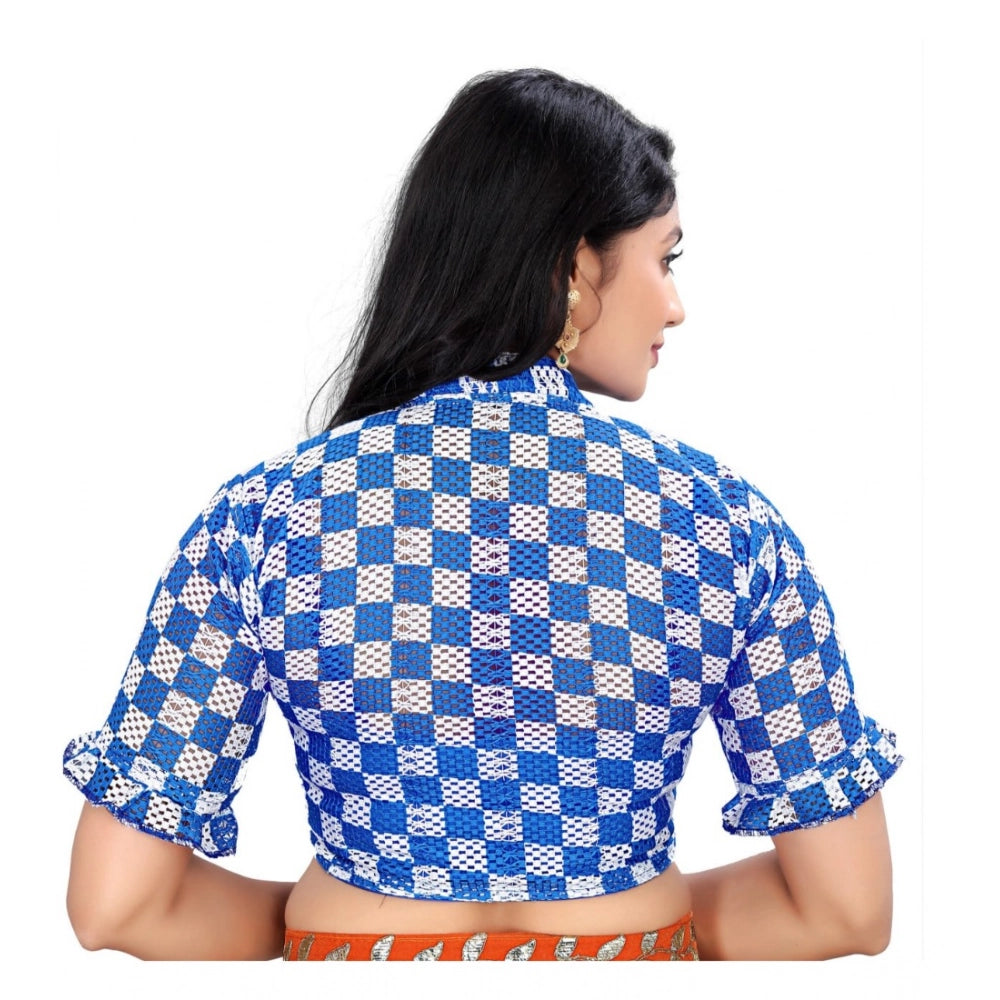 Generic Women's Cotton Blend Checks Readymade Blouse (Blue, Size: Free Size) Secondary image