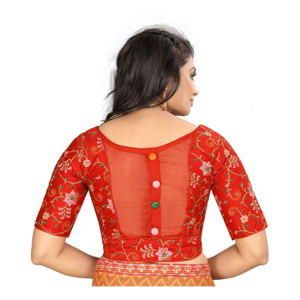 Generic Women's Satin Floral Readymade Blouse (Red, Size: Free Size) Secondary image