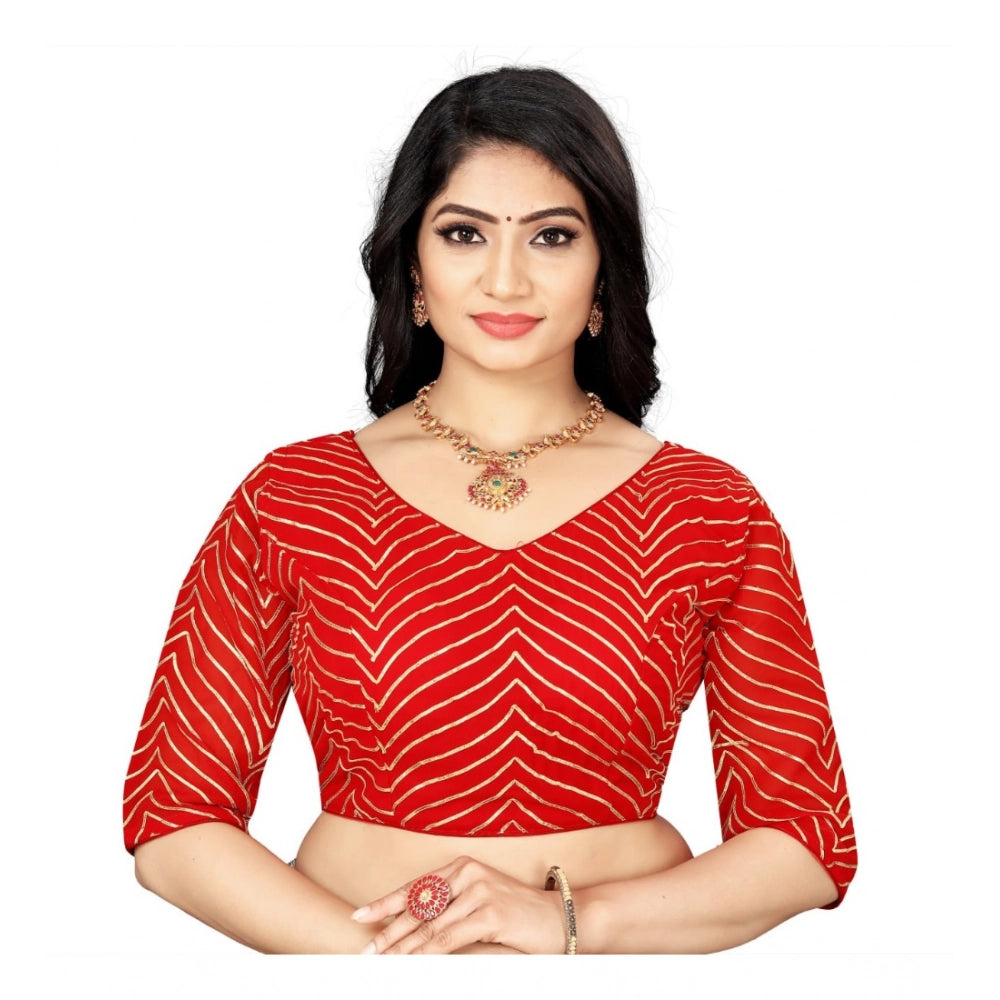 Generic Women's Georgette Embroidery Readymade Blouse (Red, Size: Free Size) Main image