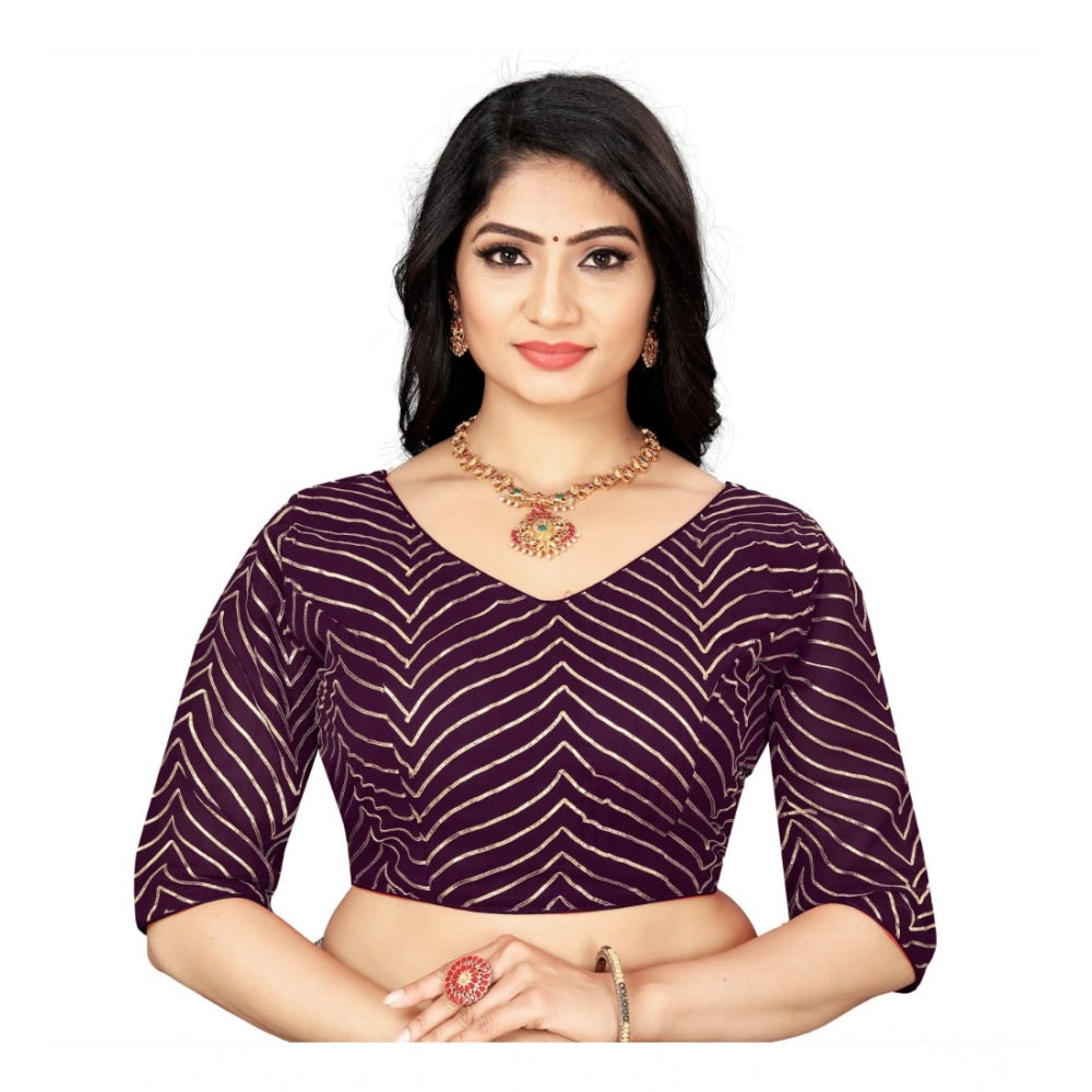 Generic Women's Georgette Embroidery Readymade Blouse (Purple, Size: Free Size) Main image
