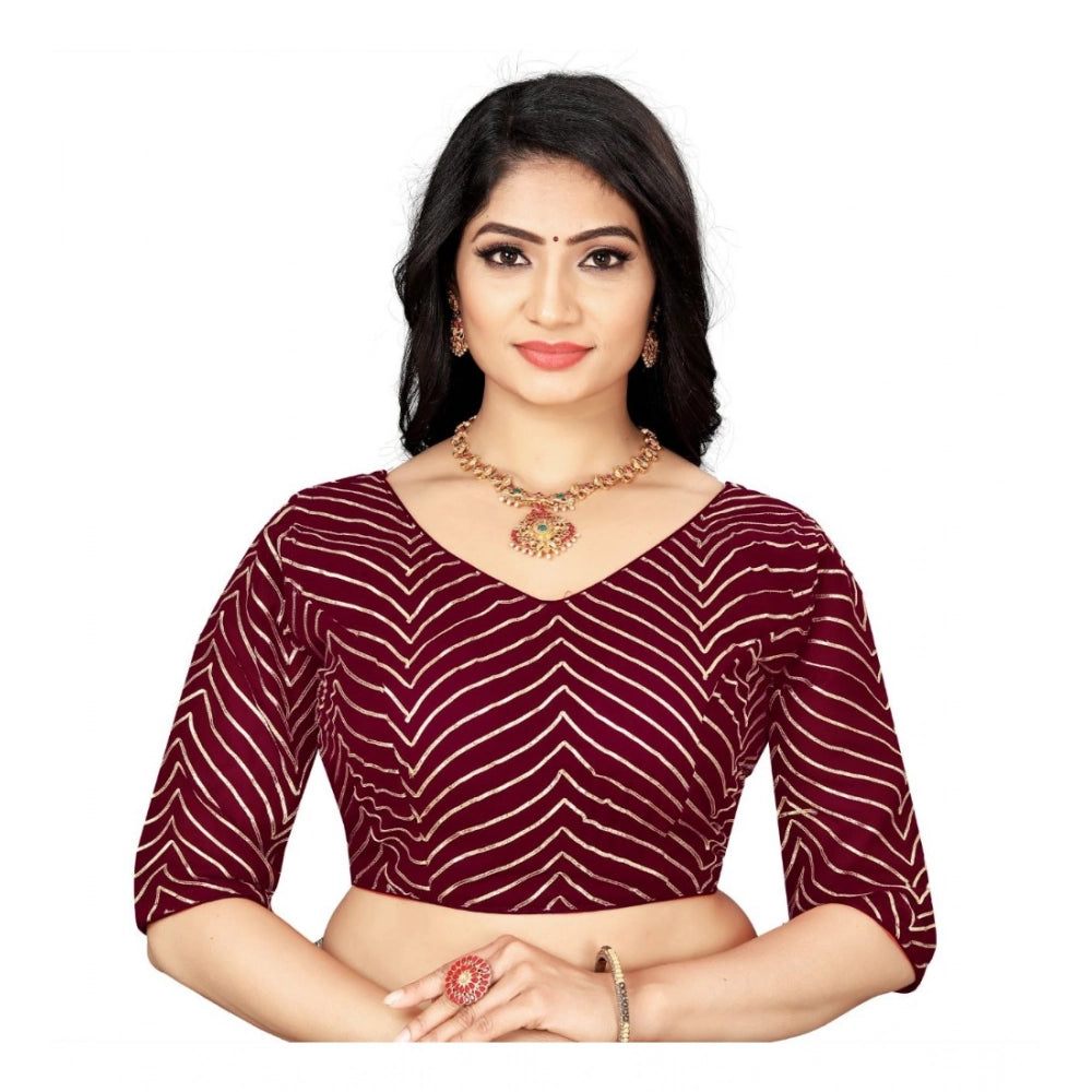 Generic Women's Georgette Embroidery Readymade Blouse (Maroon, Size: Free Size) Main image