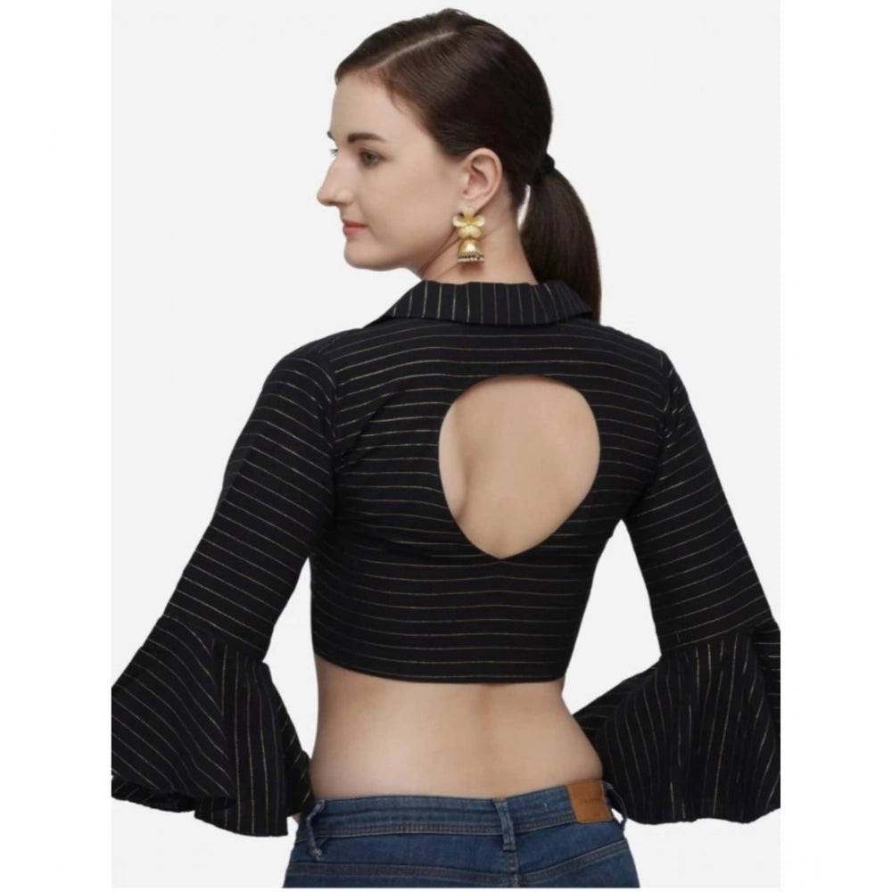 Generic Women's Cotton Striped Readymade Blouse (Black, Size: Free Size) Secondary image