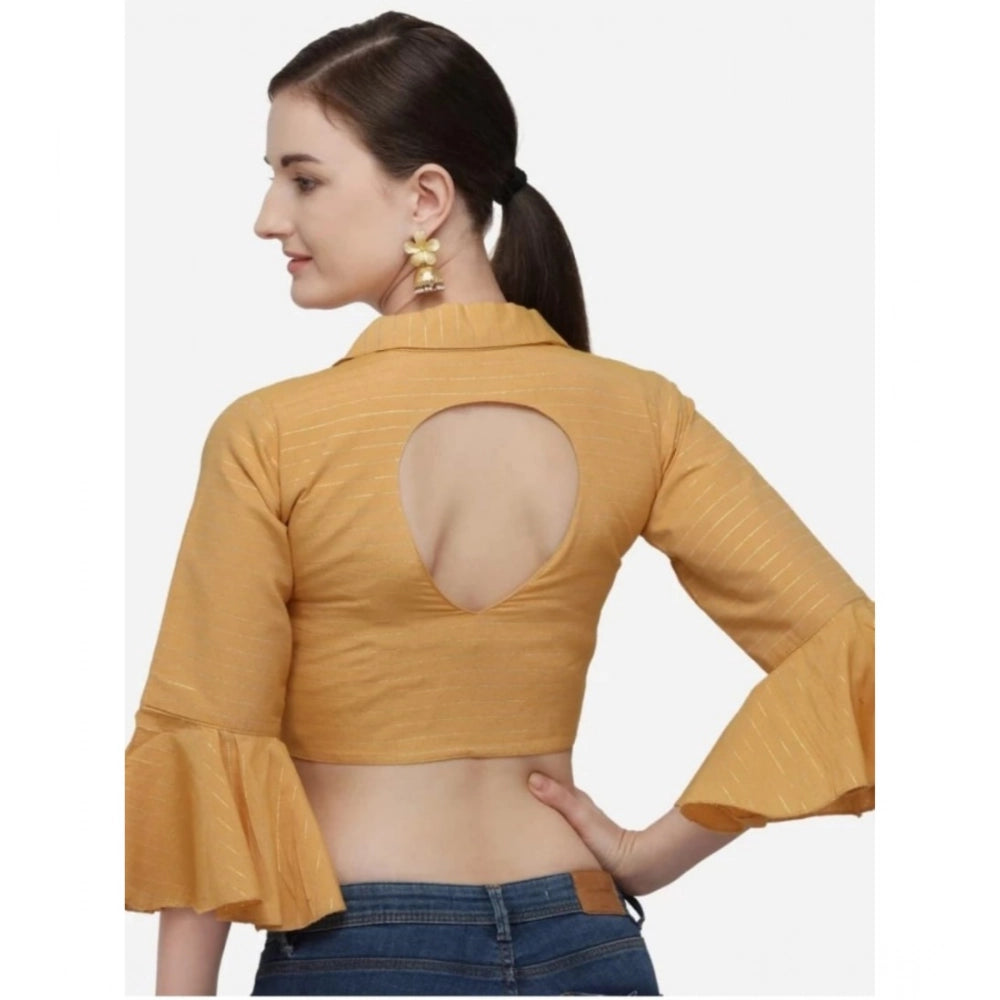 Generic Women's Cotton Striped Readymade Blouse (Mustard, Size: Free Size) Secondary image