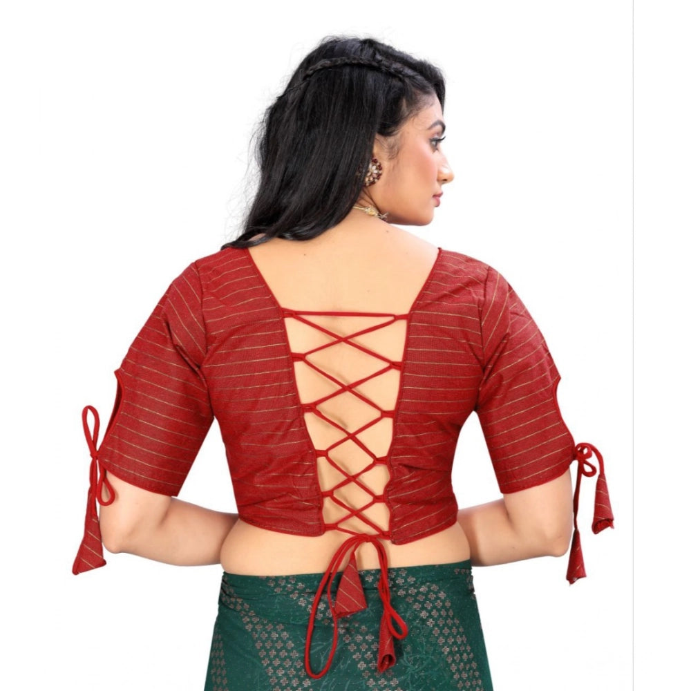 Generic Women's Cotton Thread Work Readymade Blouse (Red, Size: Free Size) Secondary image