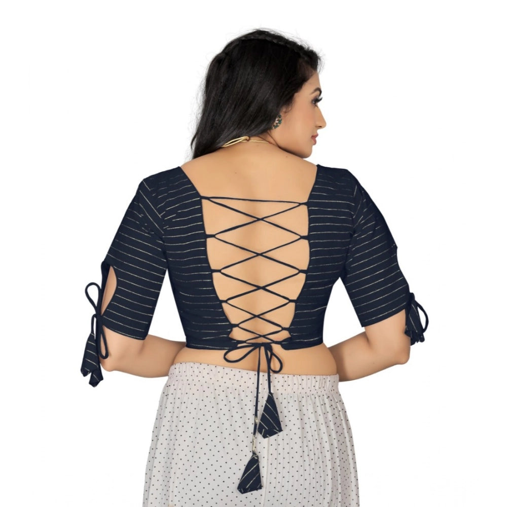 Generic Women's Cotton Thread Work Readymade Blouse (Navy Blue, Size: Free Size) Secondary image