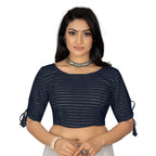 Generic Women's Cotton Thread Work Readymade Blouse (Navy Blue, Size: Free Size)