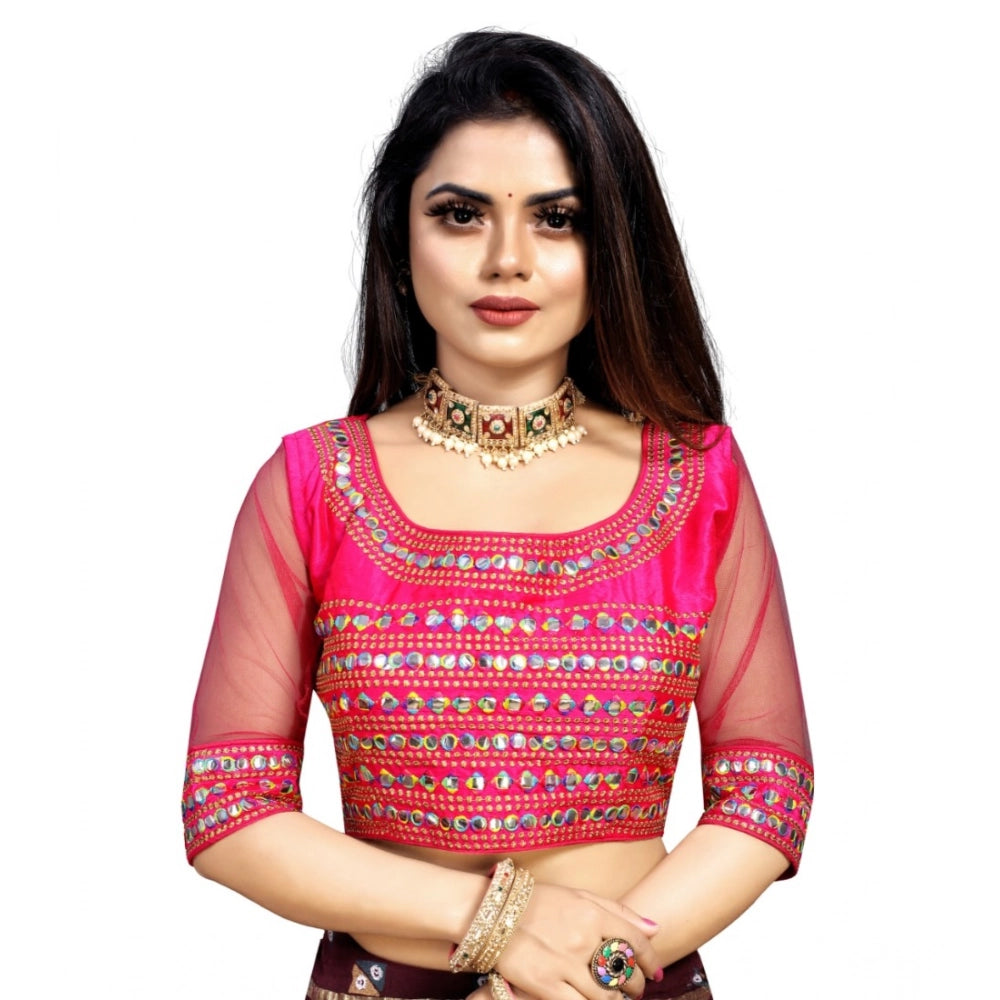 Generic Women's Phantom Silk Embroidery Readymade Blouse (Pink, Size: Free Size) Main image