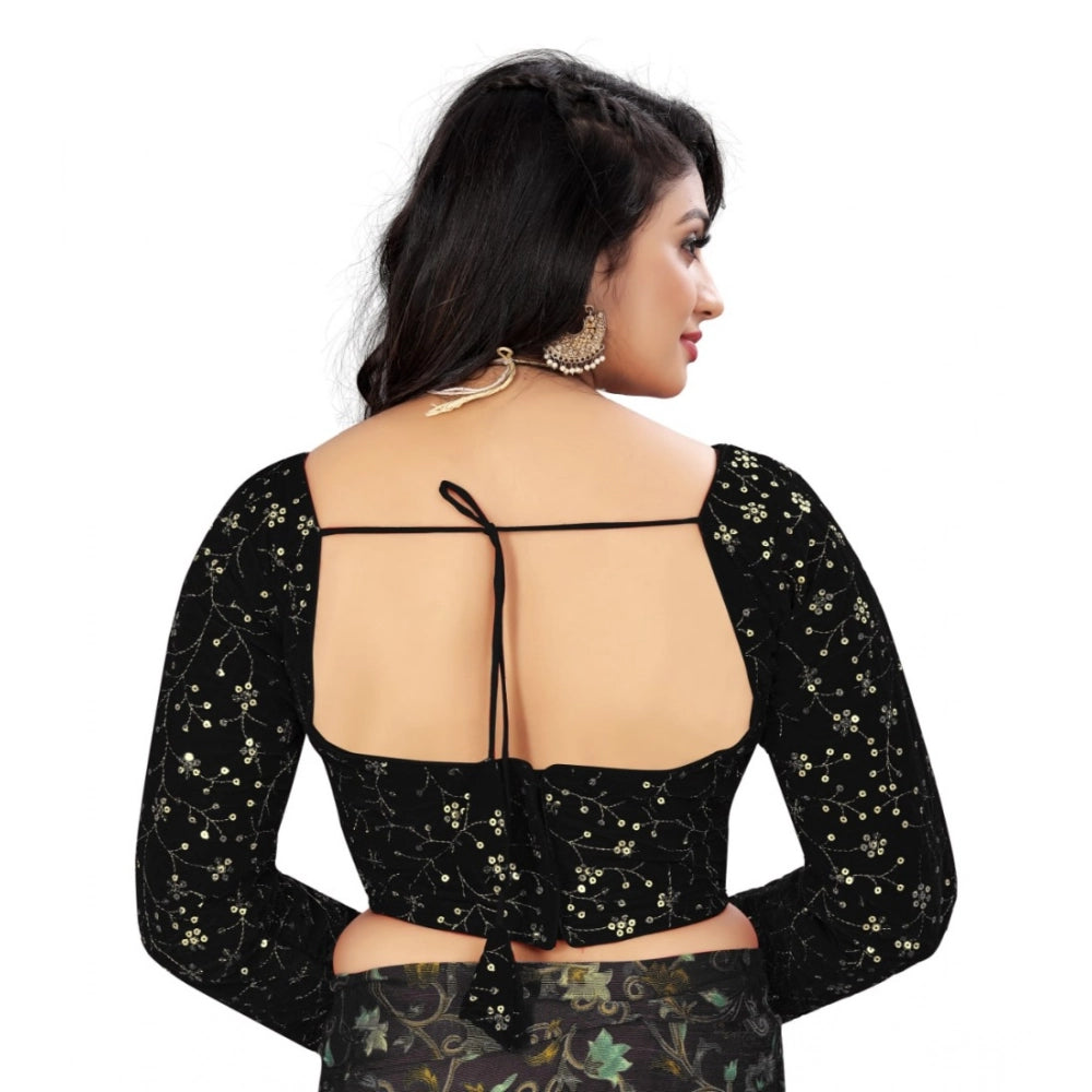 Generic Women's Velvet Embroidery Readymade Blouse (Black, Size: Free Size) Secondary image