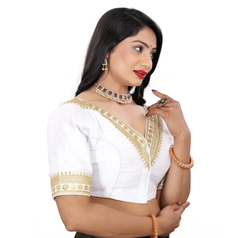 Generic Women's Banglory Embroidery Readymade Blouse (White, Size: Free Size) Secondary image