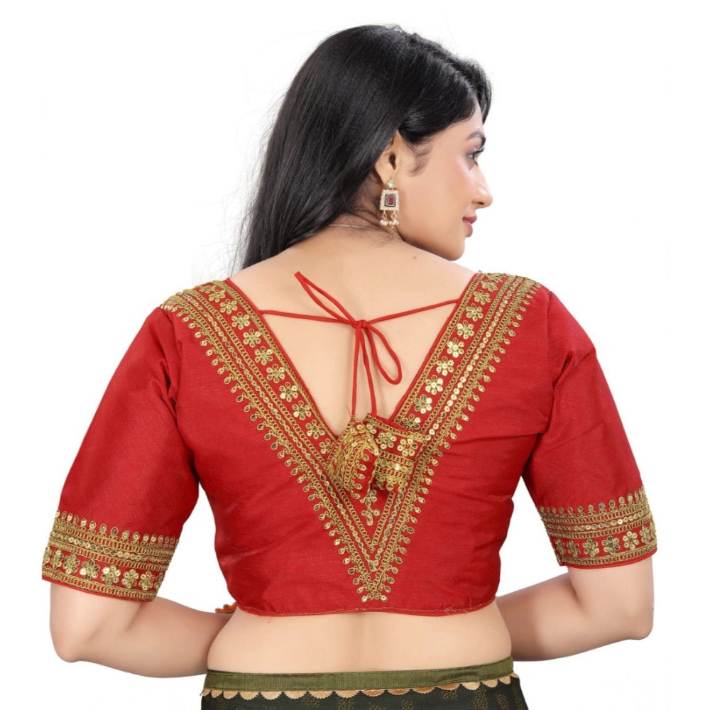Generic Women's Banglory Embroidery Readymade Blouse (Red, Size: Free Size) Secondary image