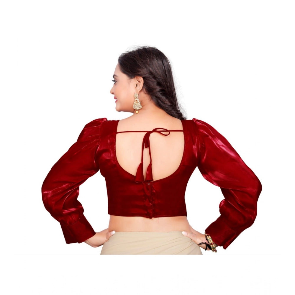 Generic Women's Organza Plain Readymade Blouse (Maroon, Size: Free Size) Secondary image