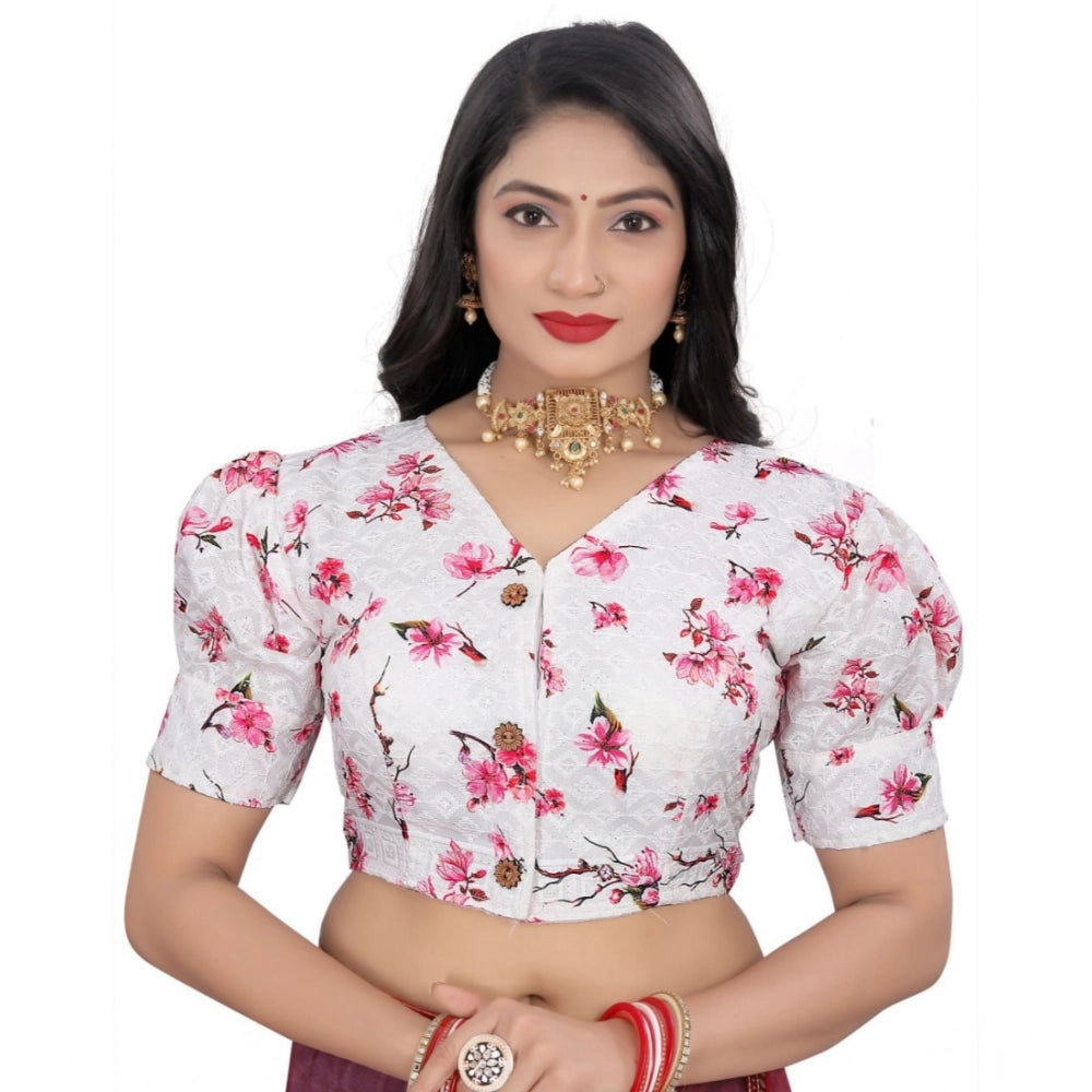 Generic Women's Cotton Blend Floral Readymade Blouse (Pink, Size: Free Size) Main image