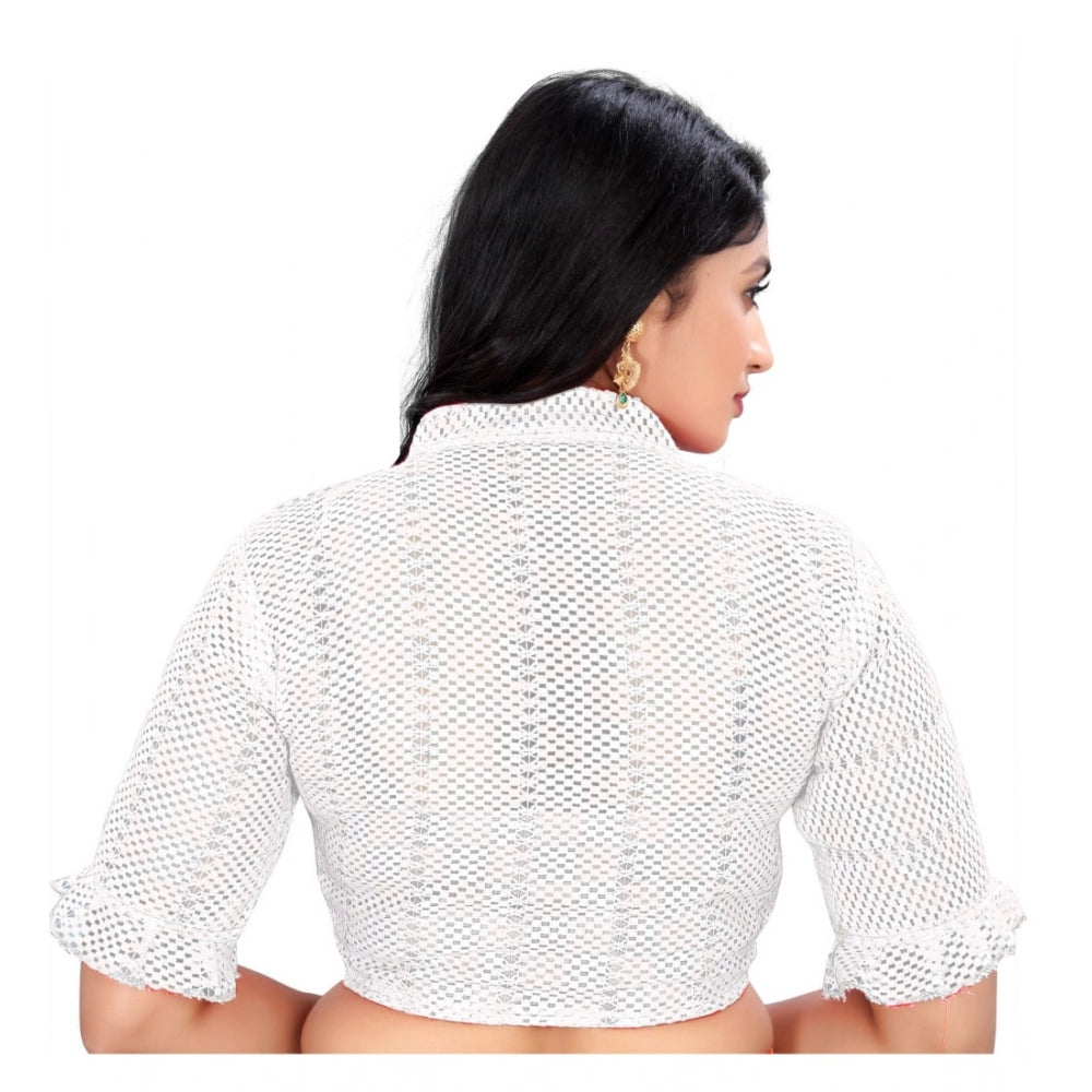 Generic Women's Cotton Blend Checks Readymade Blouse (White, Size: Free Size) Secondary image