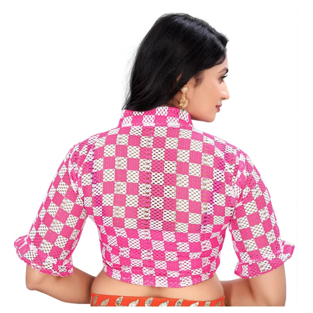 Generic Women's Cotton Blend Checks Readymade Blouse (Pink, Size: Free Size) Secondary image