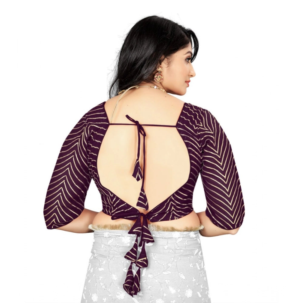 Generic Women's Georgette Embroidery Readymade Blouse (Purple, Size: Free Size) Secondary image