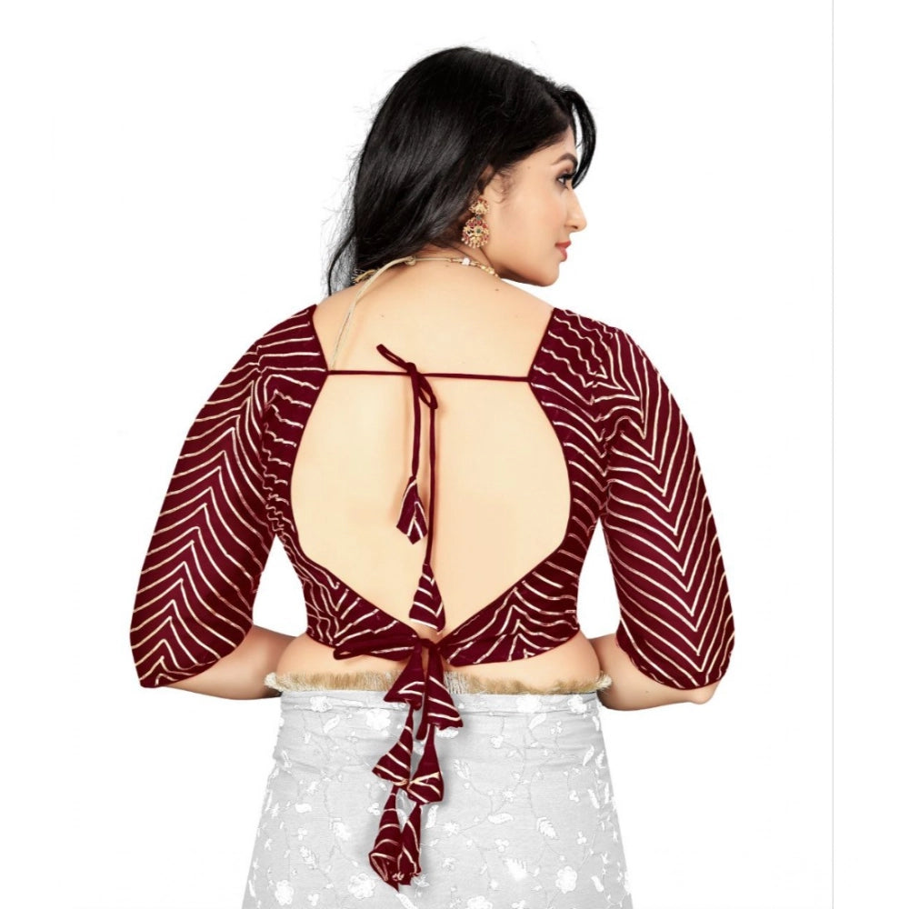 Generic Women's Georgette Embroidery Readymade Blouse (Maroon, Size: Free Size) Secondary image
