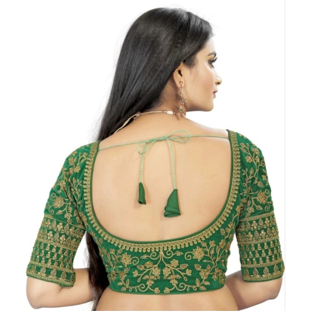 Generic Women's Velvet Embroidery Readymade Blouse (Green, Size: Free Size) Secondary image