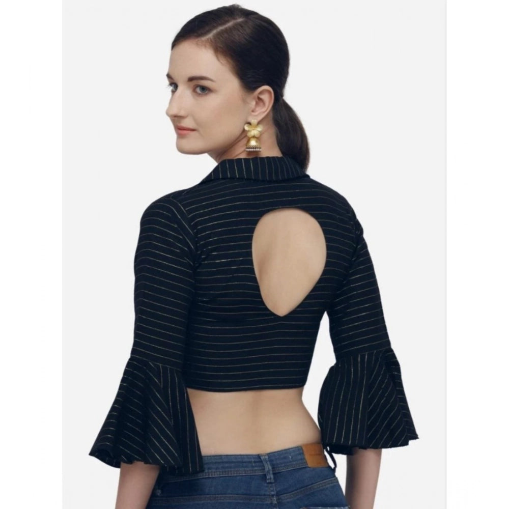 Generic Women's Cotton Striped Readymade Blouse (Navy Blue, Size: Free Size) Secondary image