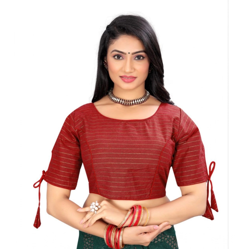 Generic Women's Cotton Thread Work Readymade Blouse (Red, Size: Free Size) Main image