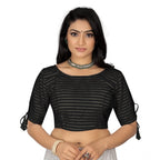 Generic Women's Cotton Thread Work Readymade Blouse (Black, Size: Free Size)