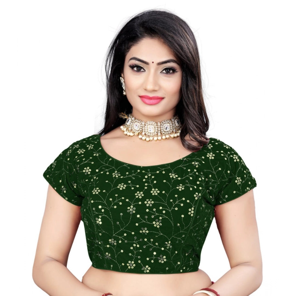 Generic Women's Velvet Sequins Readymade Blouse (Green, Size: Free Size) Main image