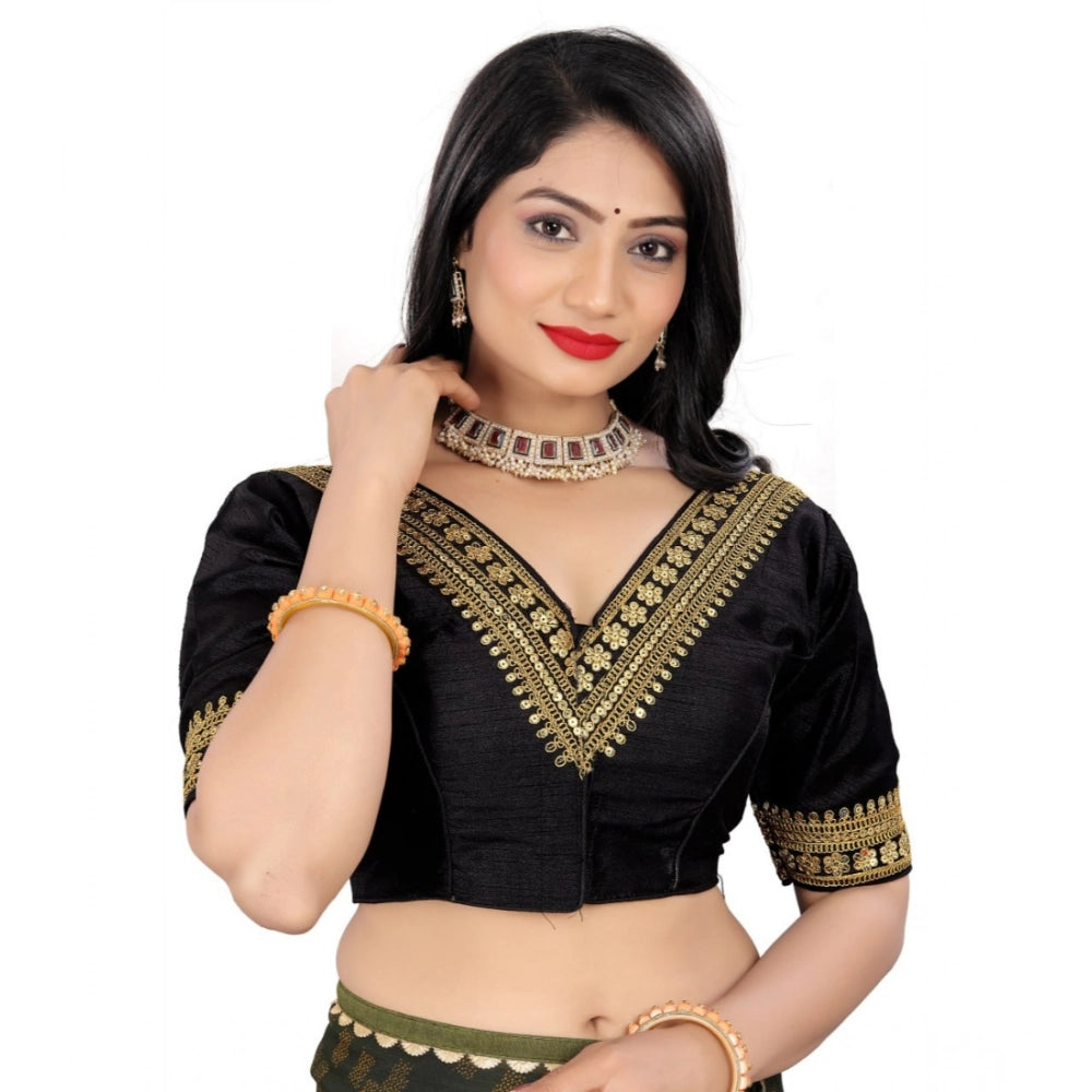 Generic Women's Banglory Embroidery Readymade Blouse (Black, Size: Free Size) Main image