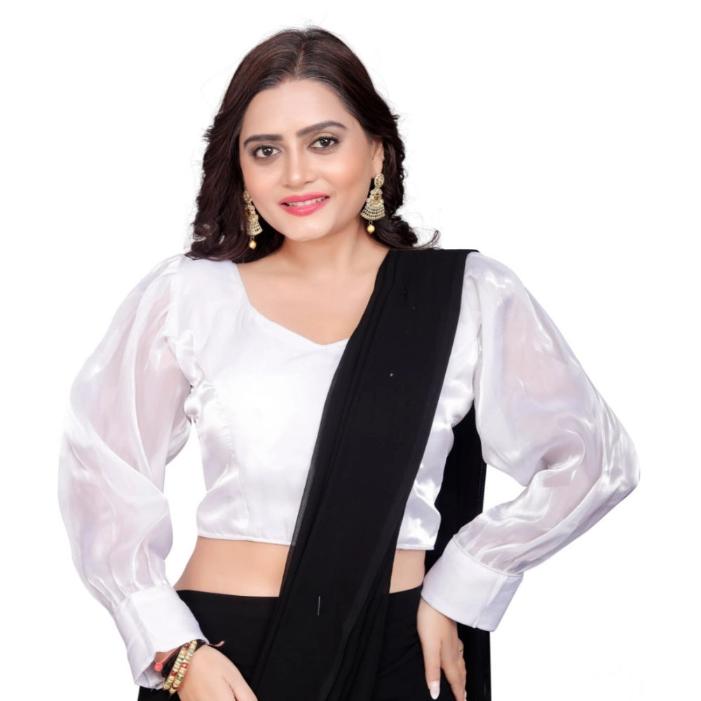 Generic Women's Organza Plain Readymade Blouse (White, Size: Free Size) Main image