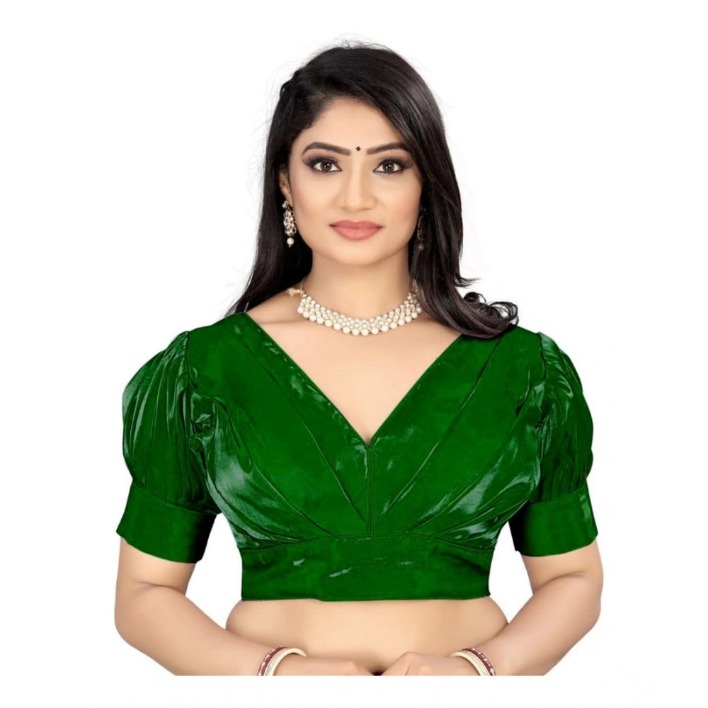 Generic Women's Organza Plain Readymade Blouse (Green, Size: Free Size) Main image