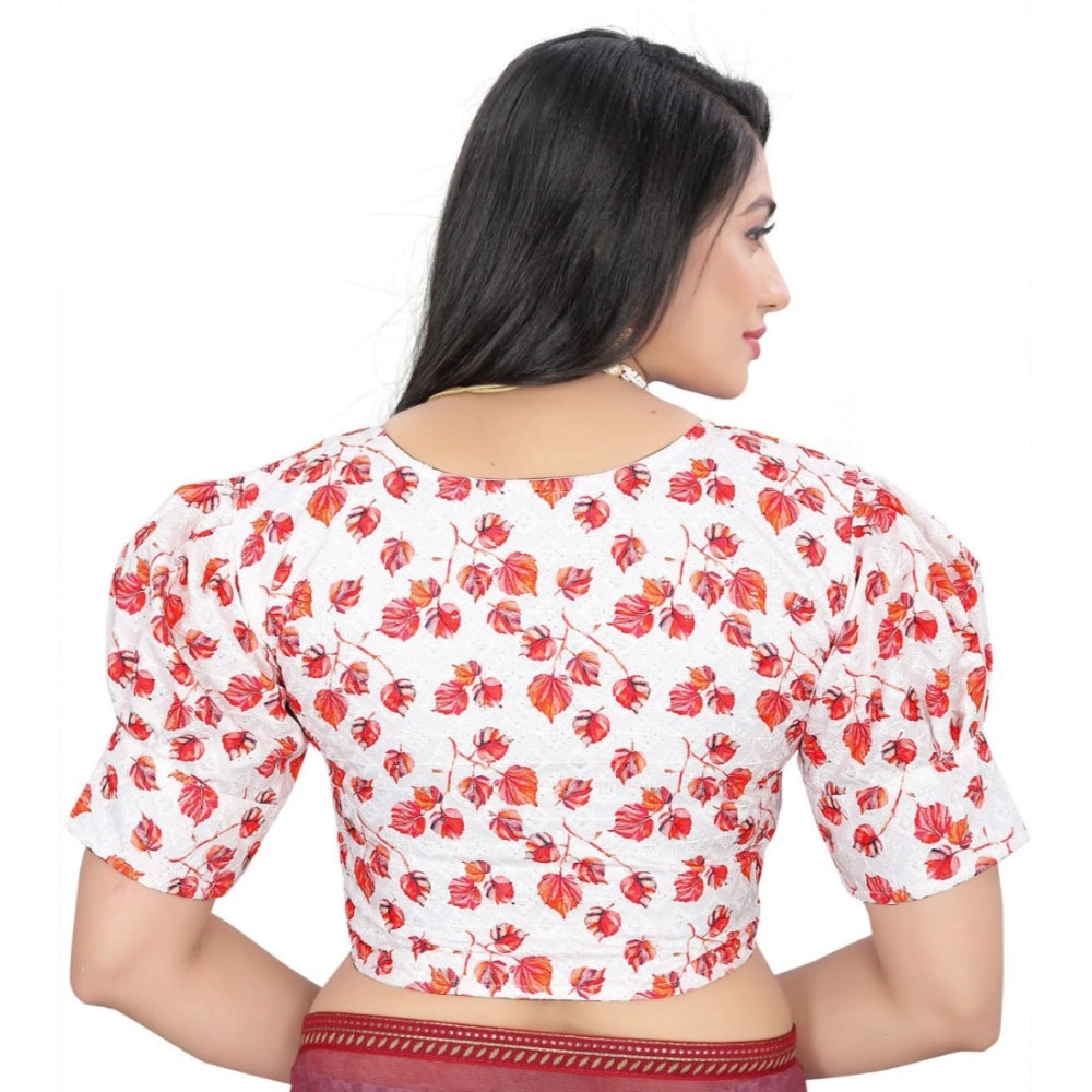 Generic Women's Cotton Blend Floral Readymade Blouse (Red, Size: Free Size) Secondary image
