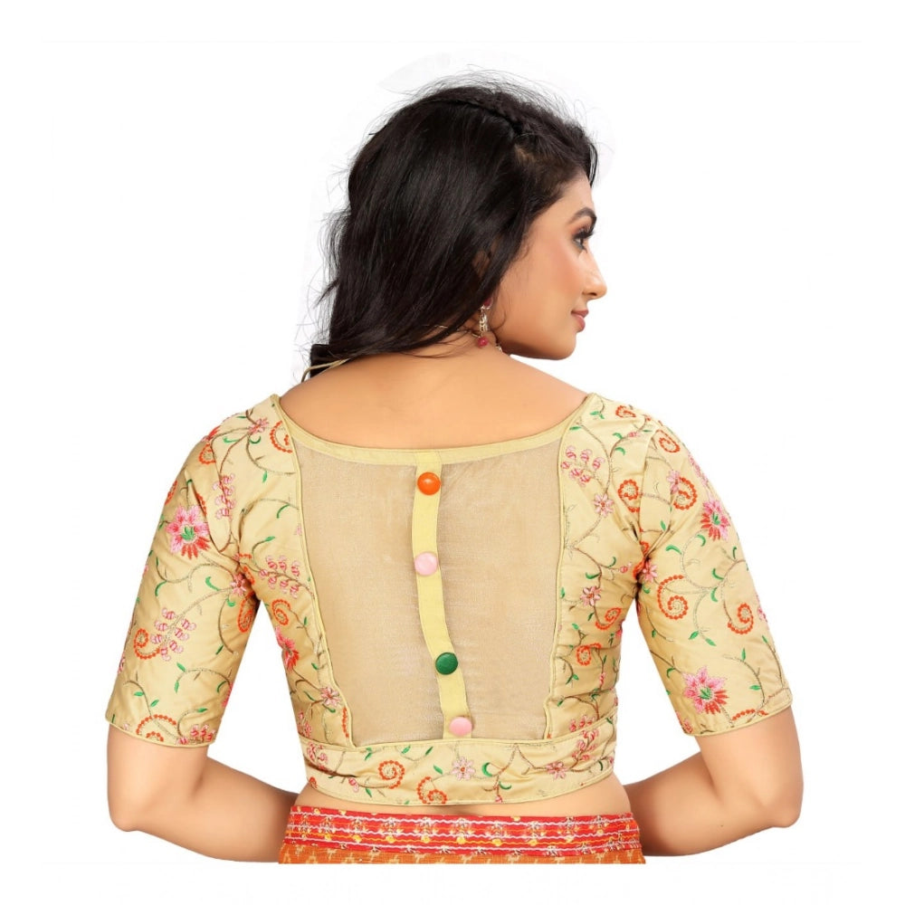 Generic Women's Satin Floral Readymade Blouse (Beige, Size: Free Size) Secondary image