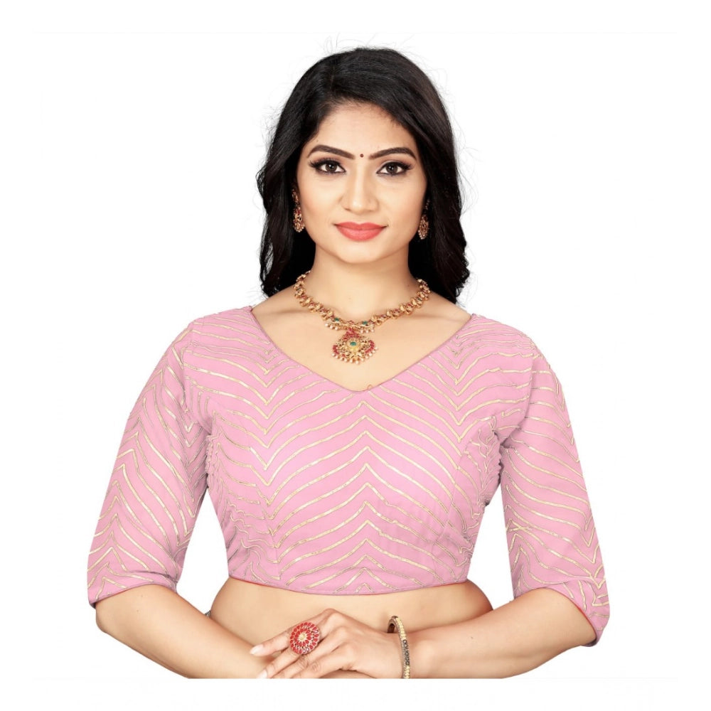 Generic Women's Georgette Embroidery Readymade Blouse (L.Pink, Size: Free Size) Main image