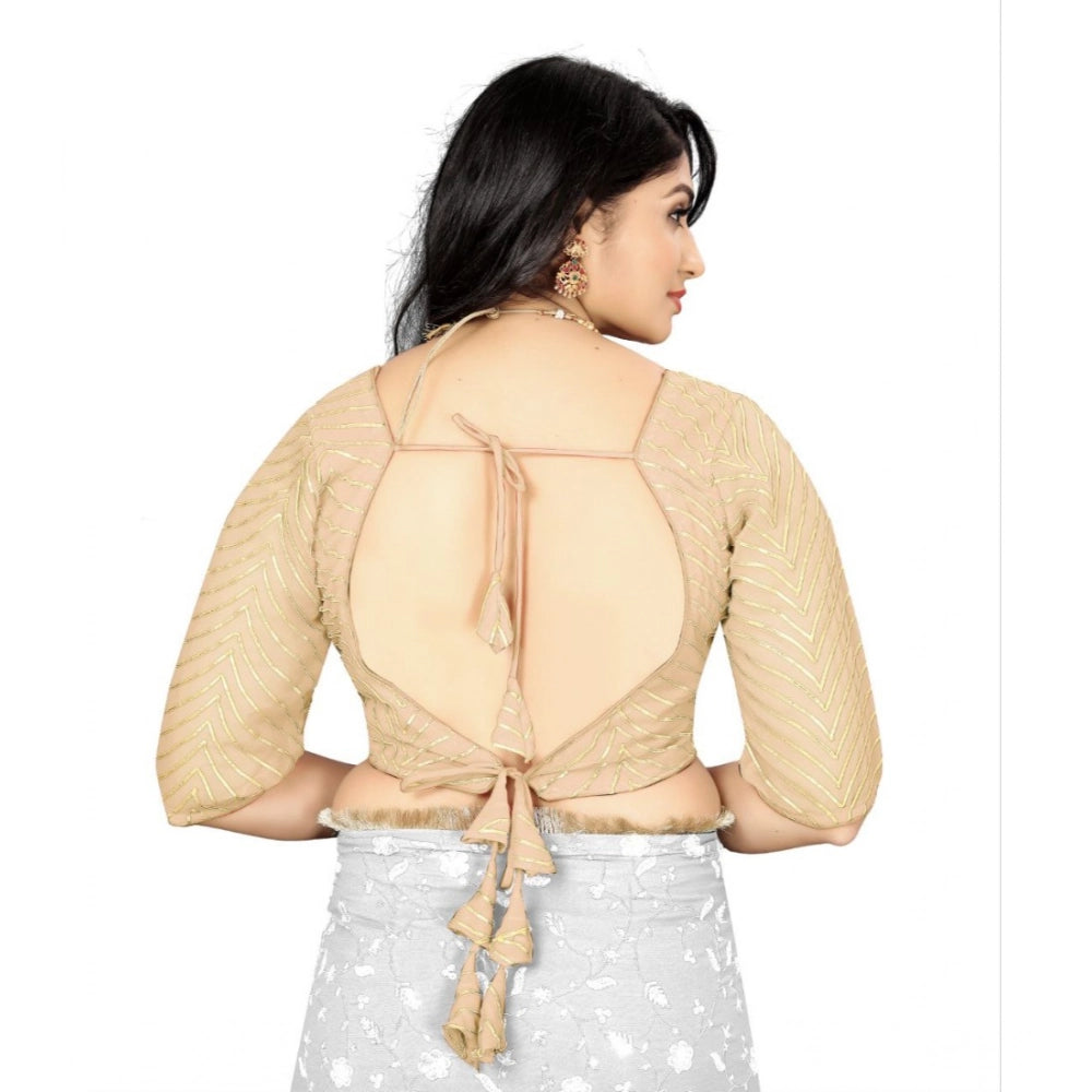 Generic Women's Georgette Embroidery Readymade Blouse (Cream, Size: Free Size) Secondary image