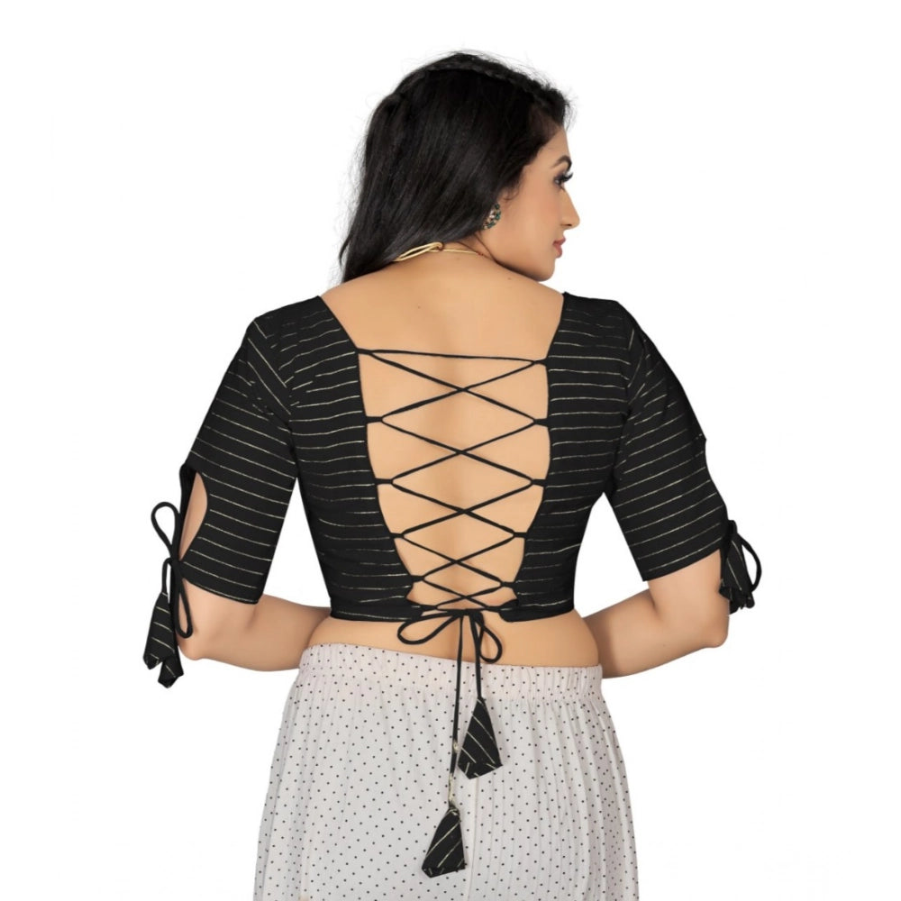 Generic Women's Cotton Thread Work Readymade Blouse (Black, Size: Free Size) Secondary image