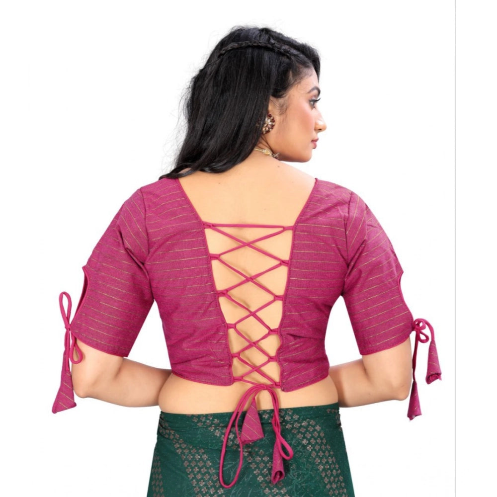 Generic Women's Cotton Thread Work Readymade Blouse (Barbie Pink, Size: Free Size) Secondary image