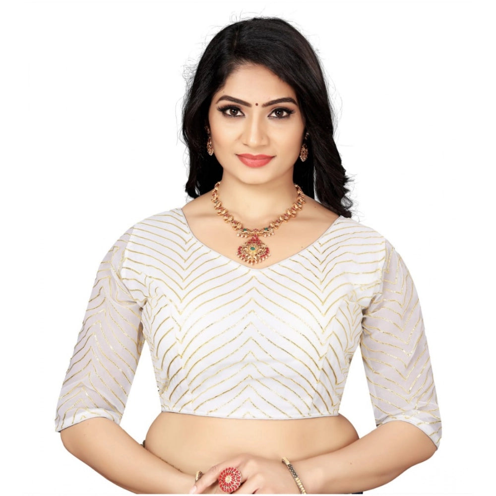 Generic Women's Georgette Embroidery Readymade Blouse (White, Size: Free Size) Main image