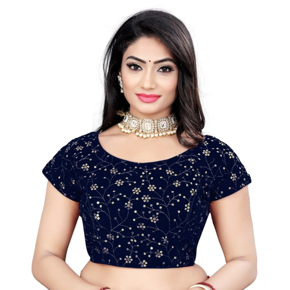 Generic Women's Velvet Sequins Readymade Blouse (Navy-Blue, Size: Free Size) Main image