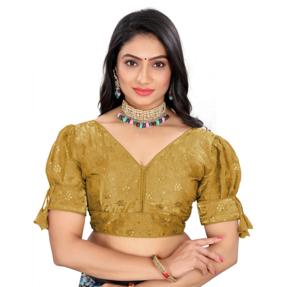 Generic Women's Jimmy Choo Embroidery Readymade Blouse (Gold, Size: Free Size) Main image