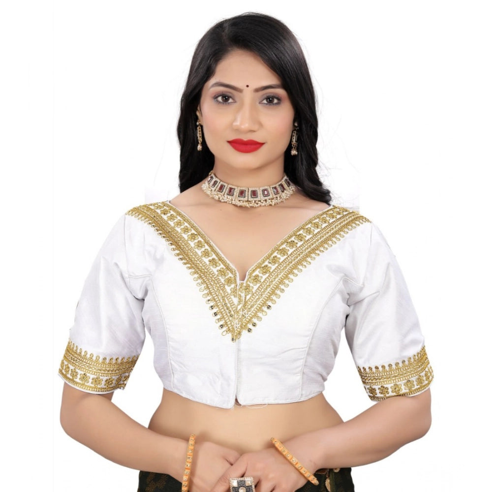 Generic Women's Banglory Embroidery Readymade Blouse (White, Size: Free Size) Main image