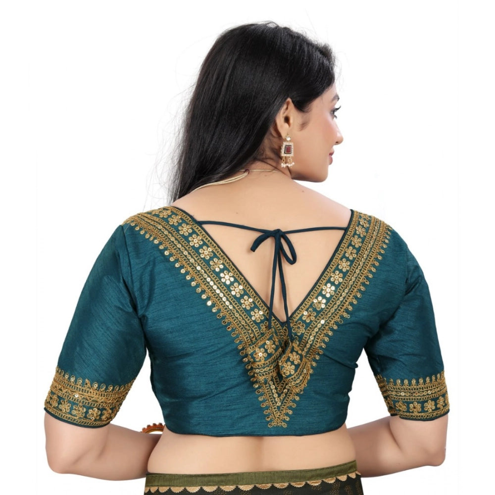 Generic Women's Banglory Embroidery Readymade Blouse (Teal, Size: Free Size) Secondary image
