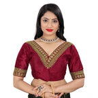 Generic Women's Banglory Embroidery Readymade Blouse (Maroon, Size: Free Size)